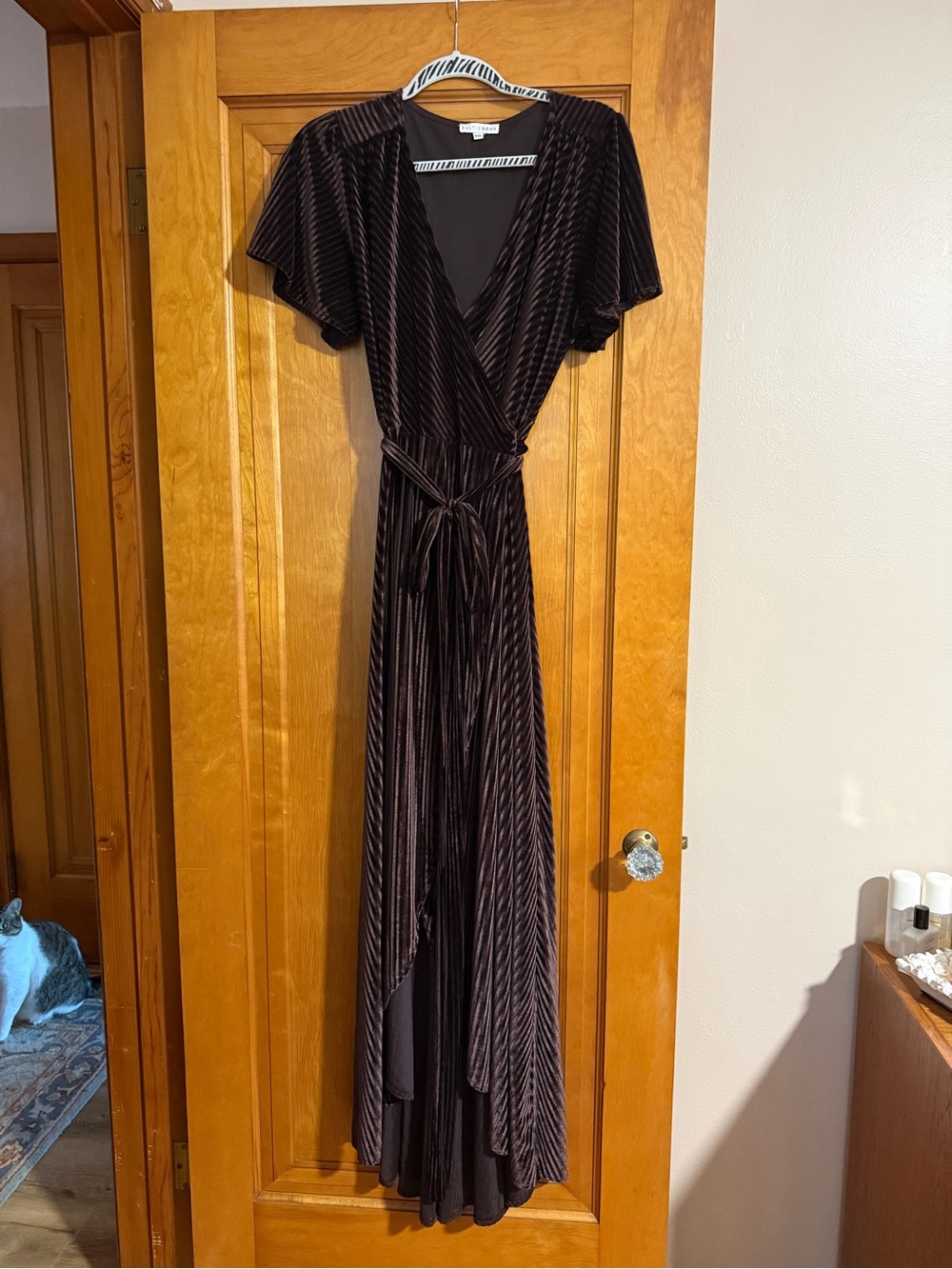 Baltic Born Brown Velvet Wrap High-Low Maxi Dress
